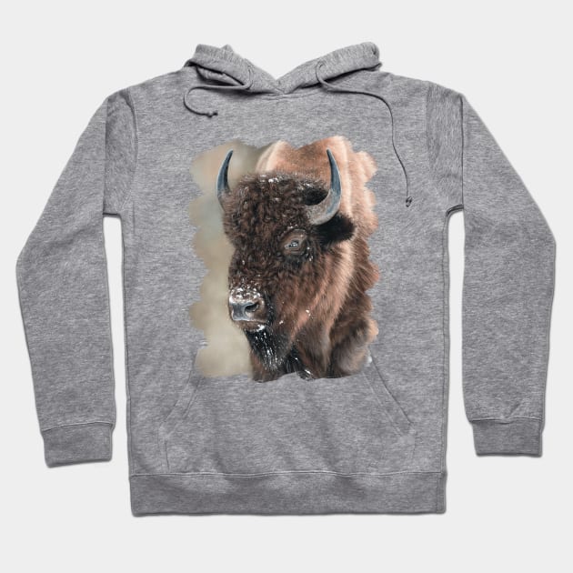 American Bison Portrait Hoodie by rachelstribbling